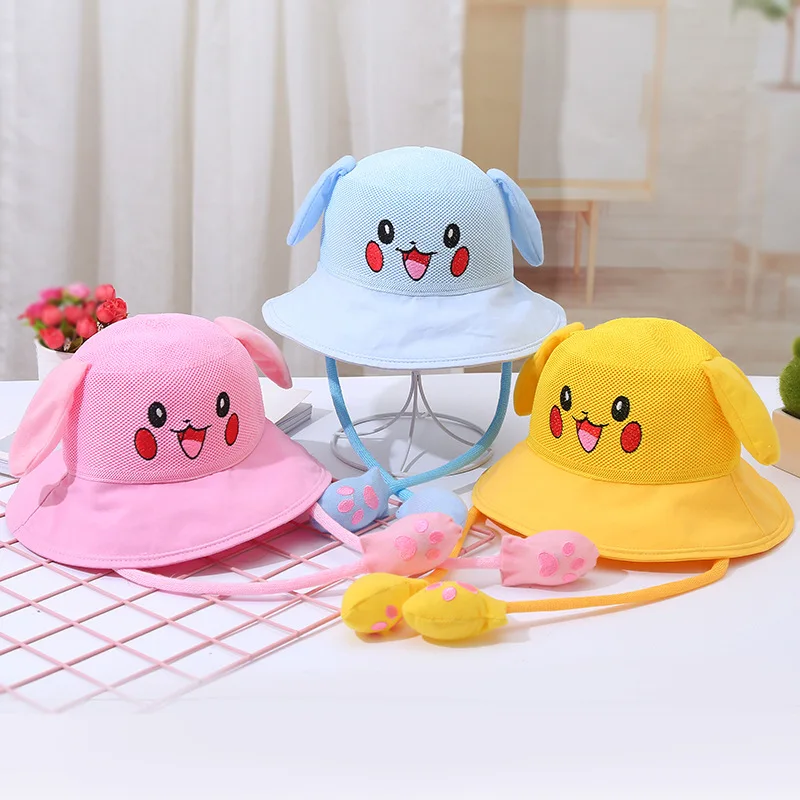 Spring and Summer Rabbit Moving Ears Bucket Hats Sunshade Protection Knitted Cotton Bucket Hat
