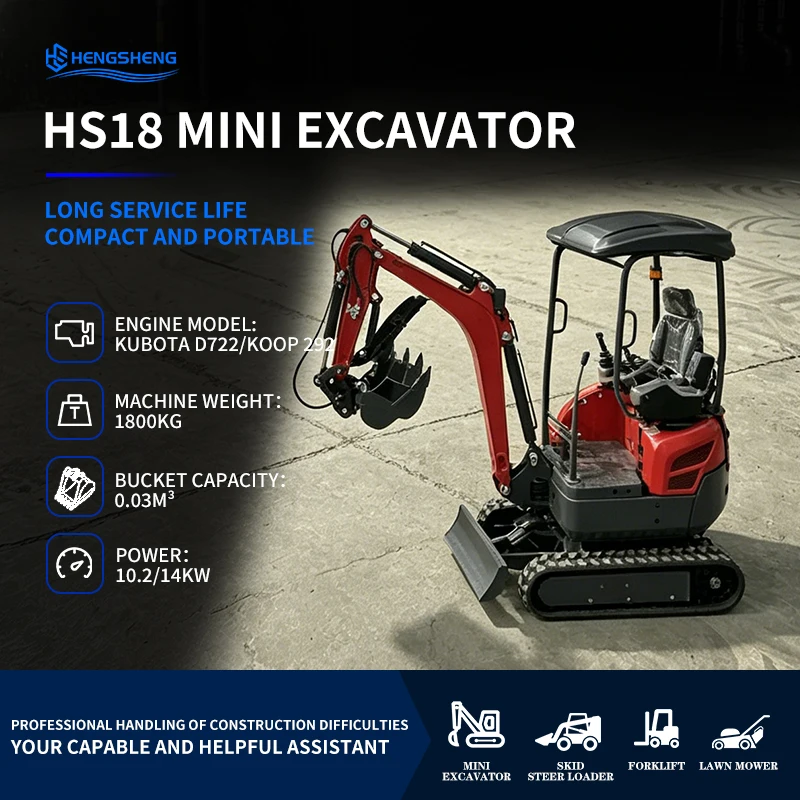 HS18 Mini Excavator Kubota Diesel Engine CE/EU/EPA Free Shipping 1450kg Working Weight Earthmoving Machine Pool Construction