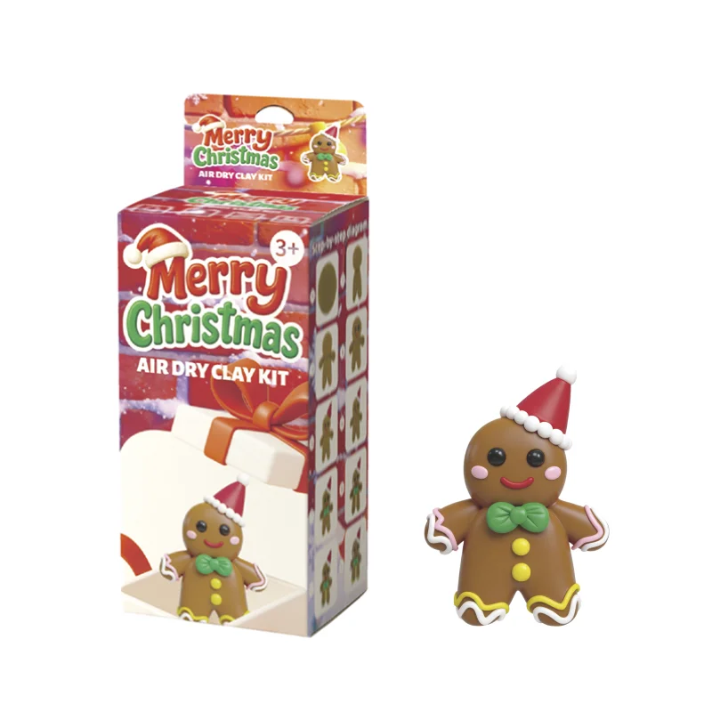 ジンジャーブレッドマン クリスマス エアドライクレイキット（子供向け、非粘着性・無毒モデリングクレイセット、7個入り）