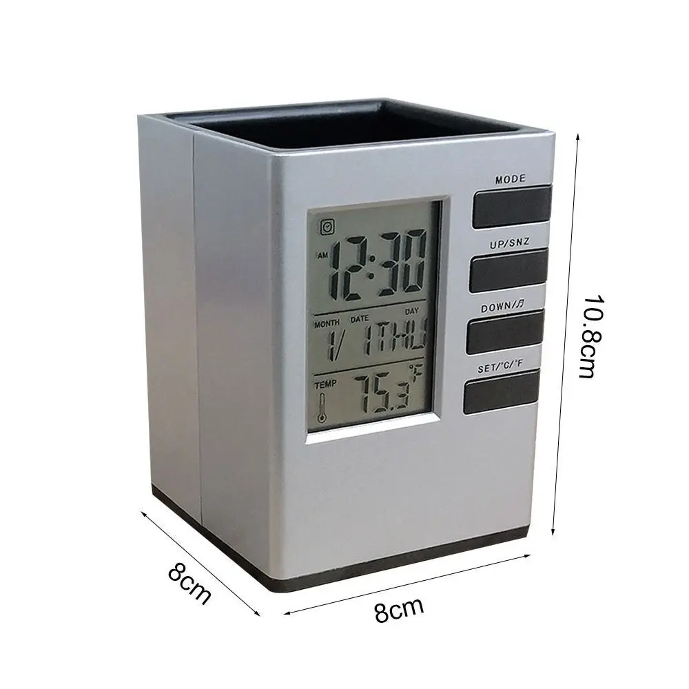 Promotional Gift Office Supplies Pencil Holder Desktop Storage Box Pen Pot Desk Alarm Clock