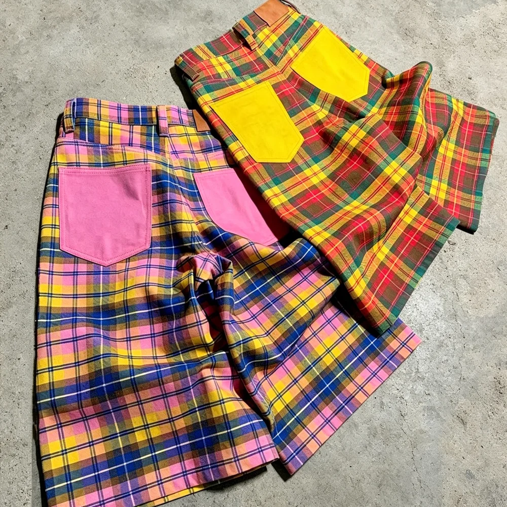 Wholesale Custom logo Color Grid Loose Wide Leg Summer American Street Wear Men's Shorts gallery 2