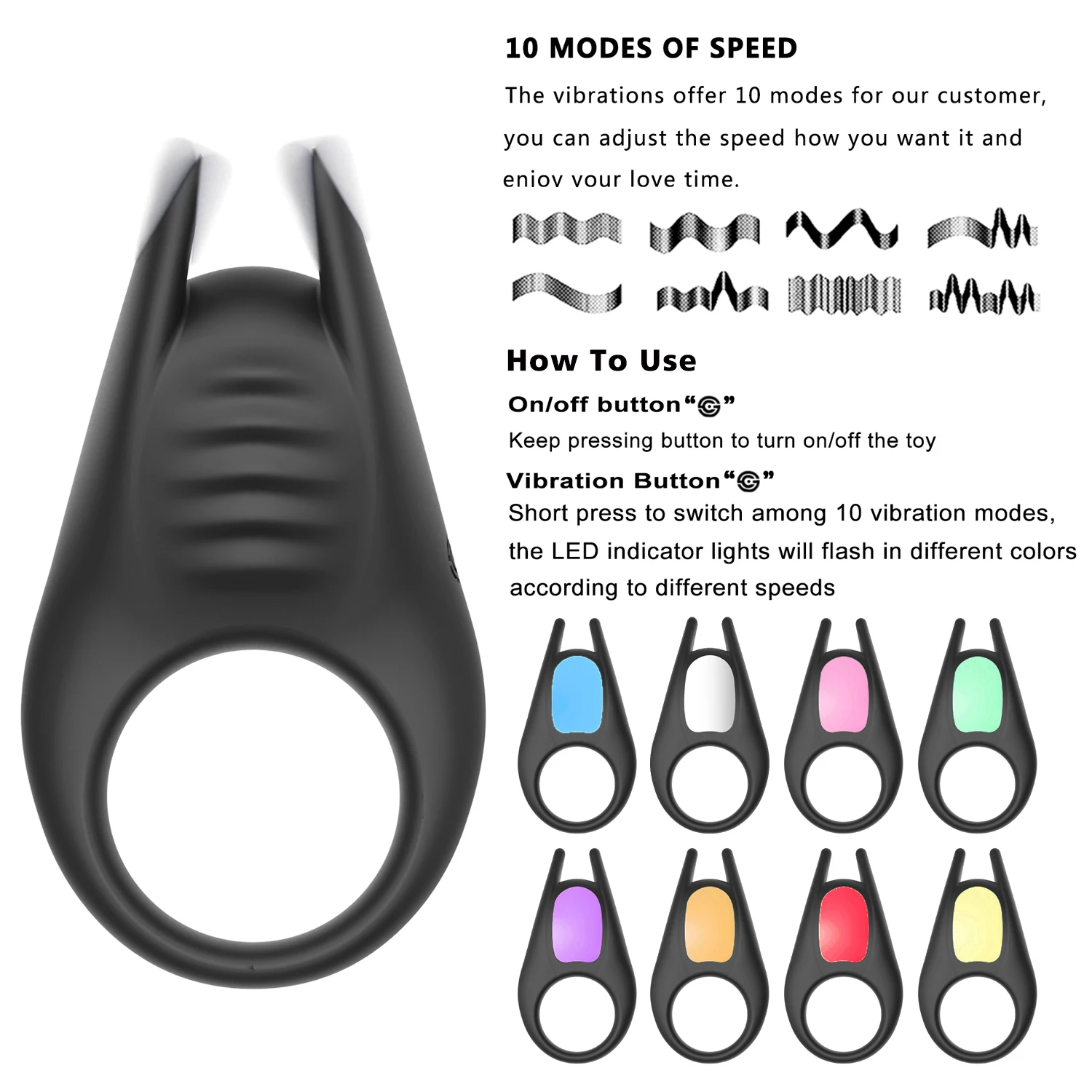 Women Sex Toy Cock Ring Vibrator - Waterproof Silicone Stimulator