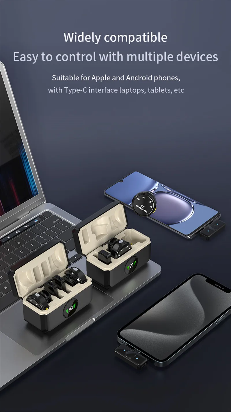 Q8 Professional Wireless Lavalier Microphone Magnetic Lapel Microphone with Charging Case for iPhone and Android Phone