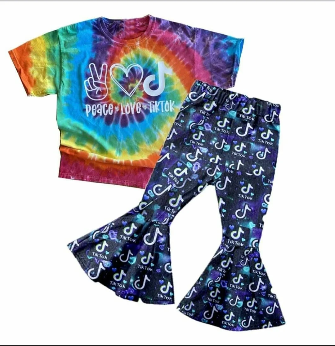 2021扎染丝印衬衫搭配裤子婴儿服装套装女童儿童衣服 - buy girls