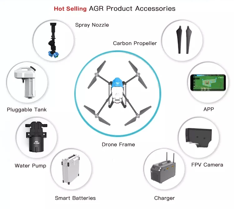 AGR A22 RTK 20L Agriculture Drone, Hot Selling AGR Product Accessories Spray Nozzle Carbon Propeller Pluggable Tank APP Dr