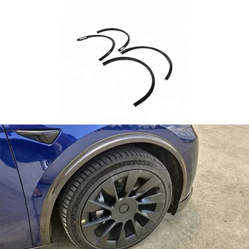 Dry Carbon Fiber Car Wheel Eyebrow Arch Trim Lips Fender Flares Protector for Tesla Model Y 2019-2021
