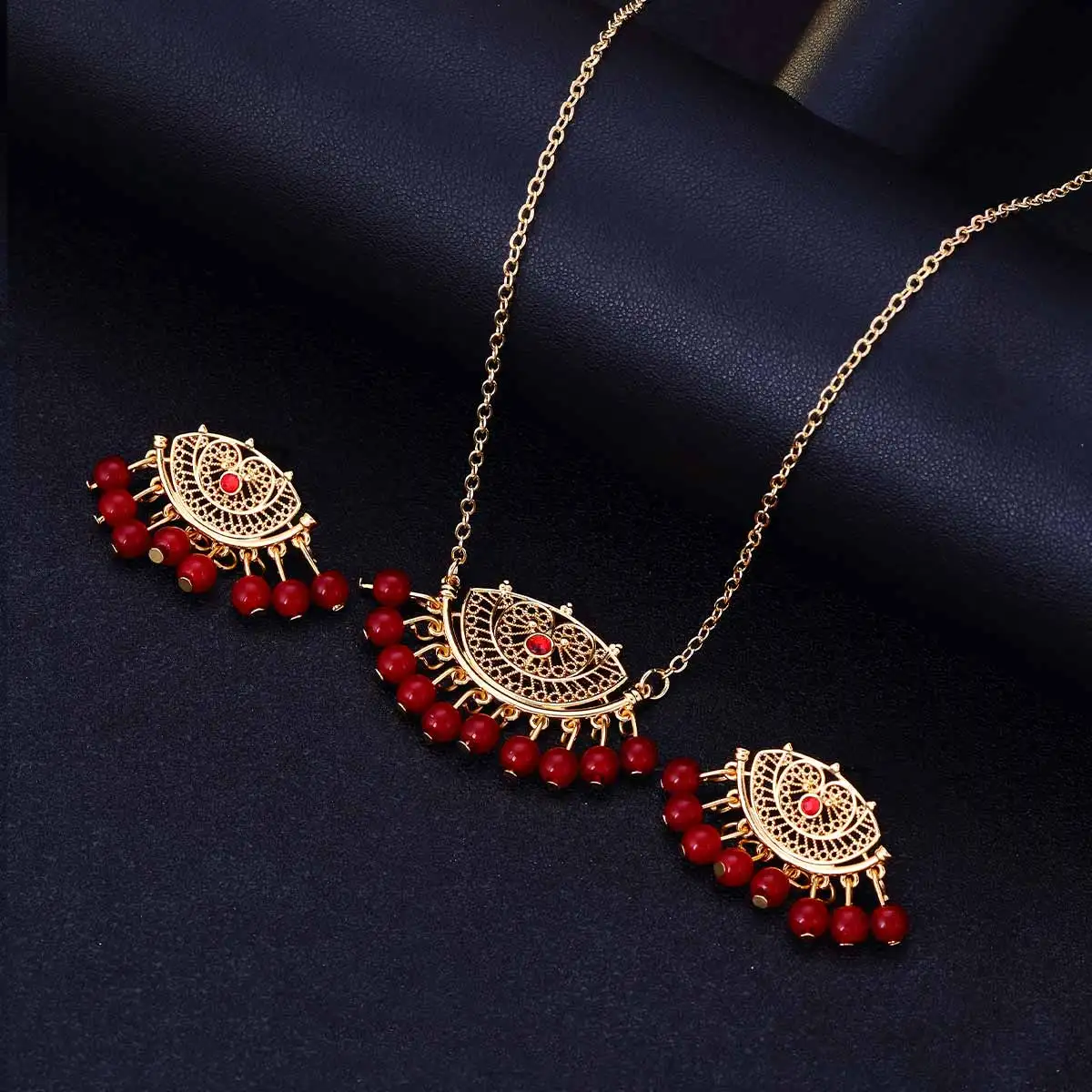 CDD 2024 Trend Geometric Shape Beads Tassel Necklace Earrings Sets Luxury  Women Indian Wedding Jewelry Set