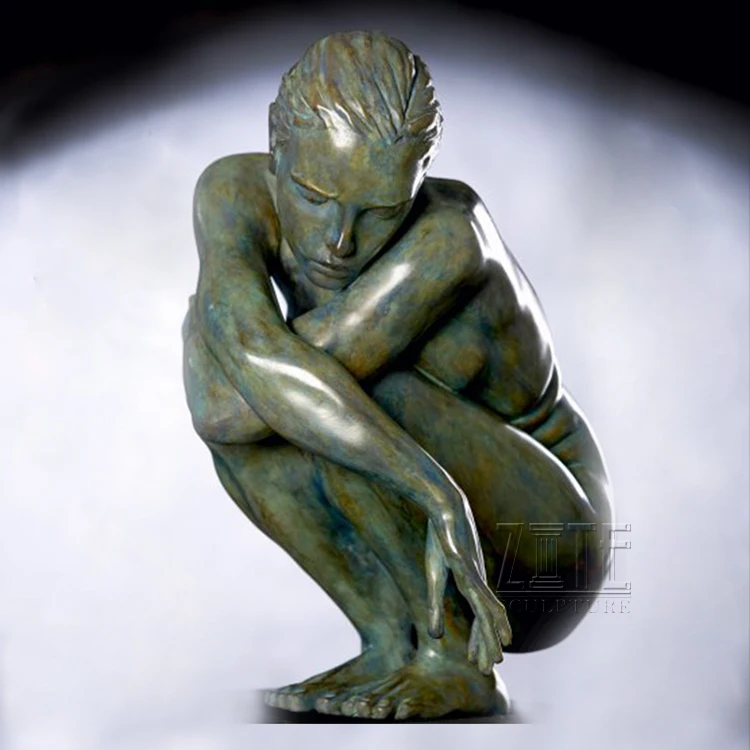 Metal Craft Decor Art Brass Lady Girl Sculpture Bronze Kneeling Woman Statue