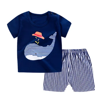 Wholesale baby boy clothes 2pcs set toddler summer baby boy t shirt strap shorts boys boutique outfits