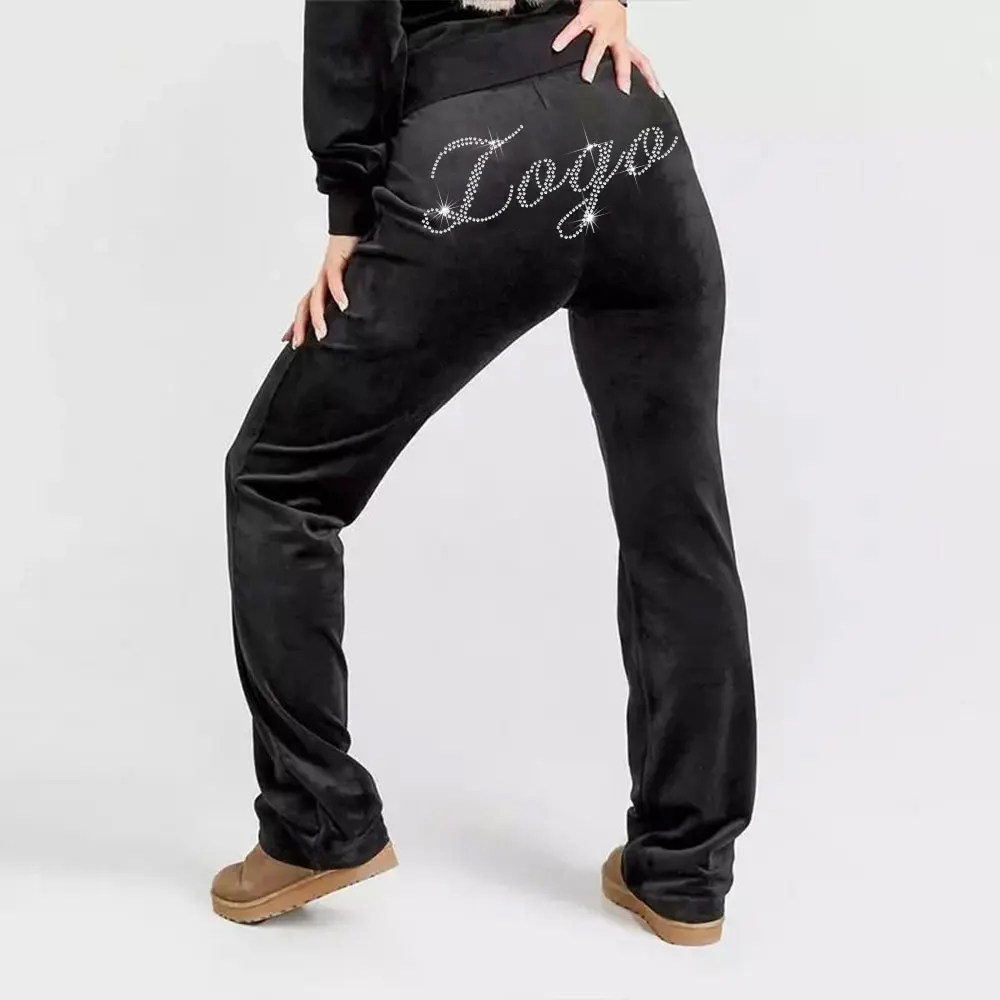 Winter Wear Outfit Female Sweatsuit Set Street Wear Thick Cotton Rhinestone Velour Women Tracksuit
