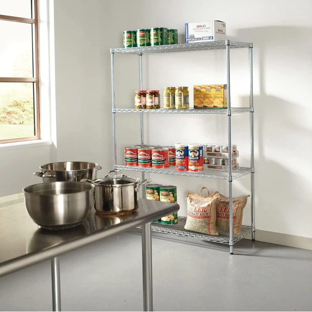 Heavy Duty 4-Tier Wire Shelving Commercial Grade Wire Organization Stainless Steel Rack for Industrial Hospital OEM&ODM Sliver