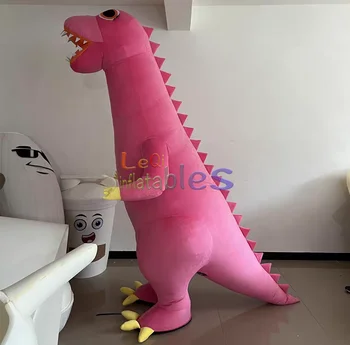 2.3m/7.5ft High Pink Giant Dinosaur Toy Inflatable Dinosaur Mascot Inflatable Cosplay Moving Fur Plush Mascot Costume For Adults