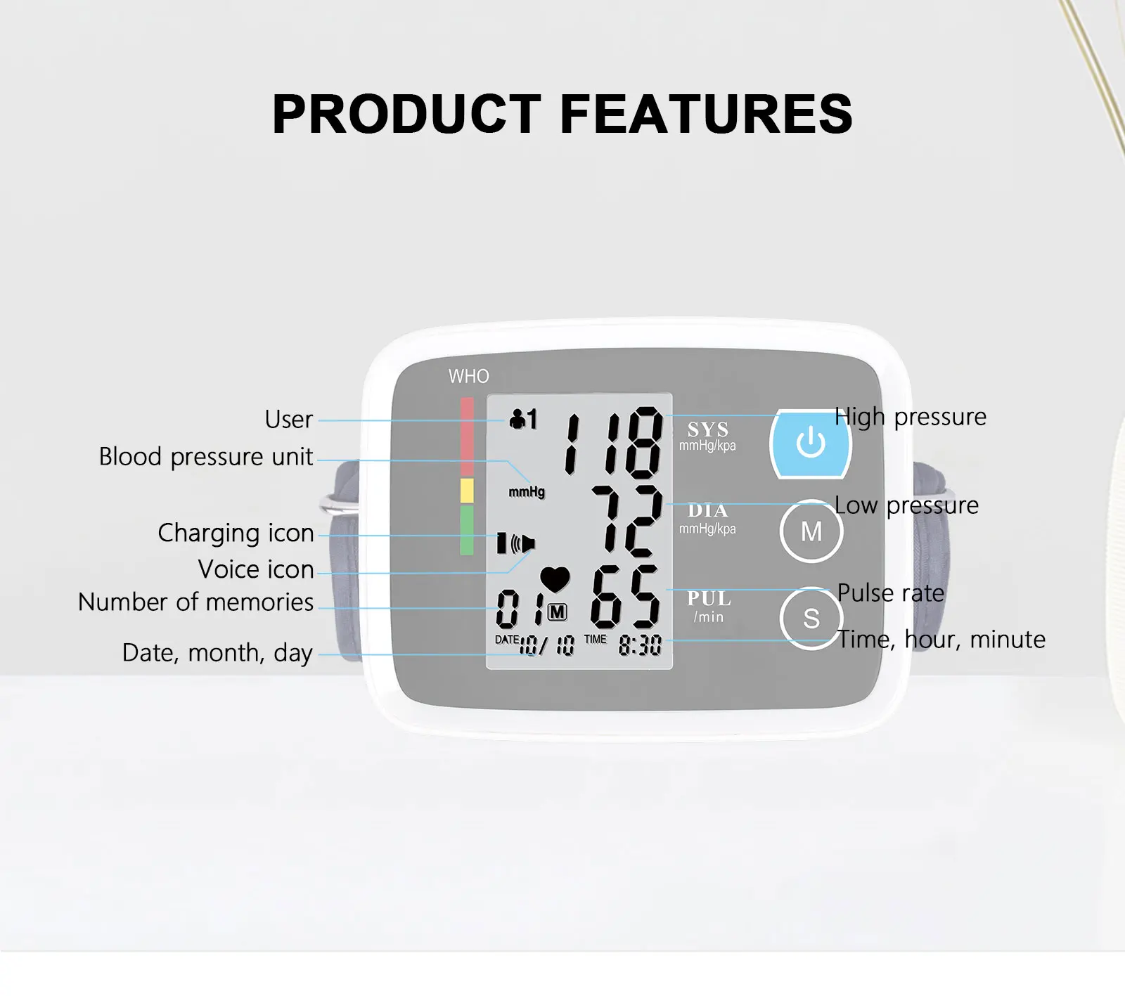 CHANGKUN CK - A155 Blood Pressure Meter Heart Beat Monitor - Warm White 