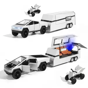 EPT Diecast Model Car 1:32 T Cybertruck Pickup with Sound and Light Pullback Doors Open Decorate Ornament Metal Model Car Toys