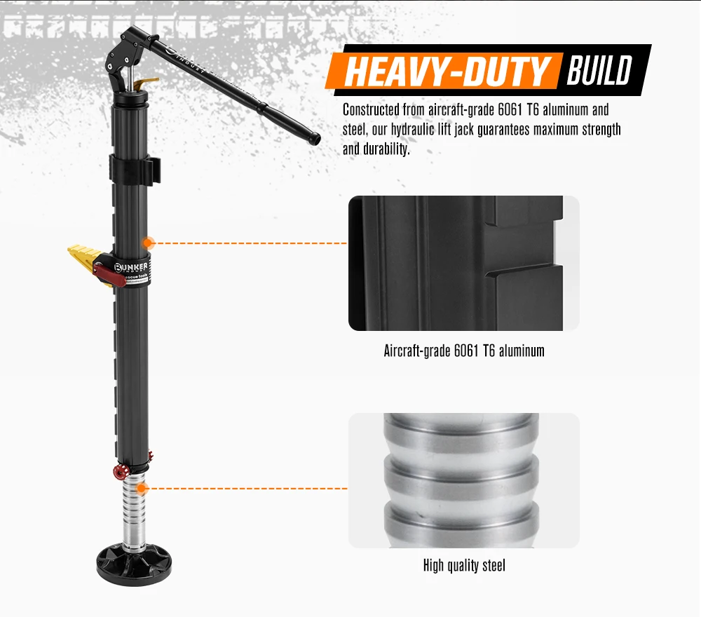 Bunker Indust 2 Ton Load Capacity Aluminum Hydraulic Recovery Jack Long