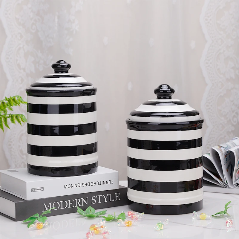 Udeco New Custom Large Capacity Food Storage Jars Striped Storage Tanks Ceramic Sealed Jar for Home Kitchen