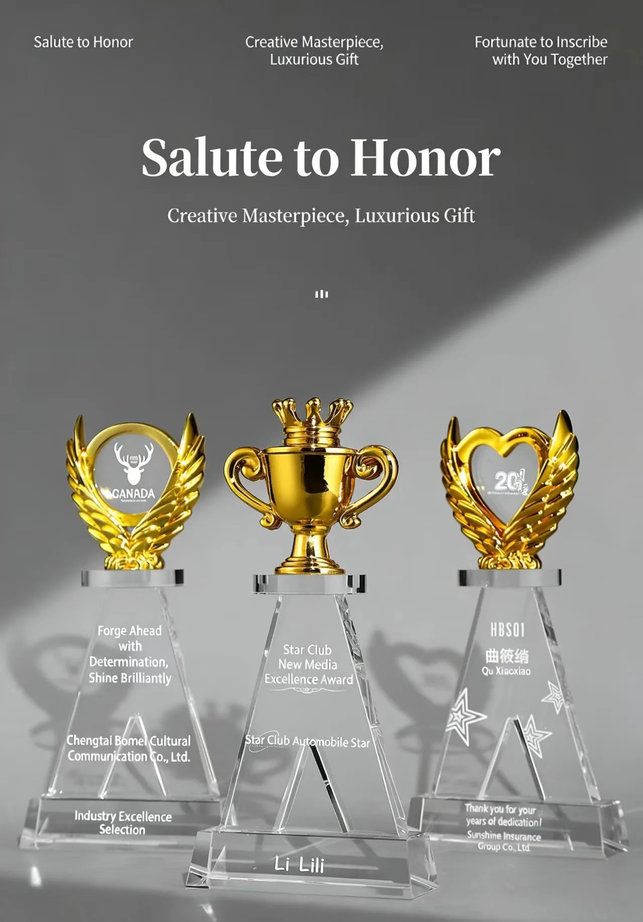 Custom K9 Metal and Crystal Glass Trophy Sports Event Souvenir Business Design with Base Gift preview 2