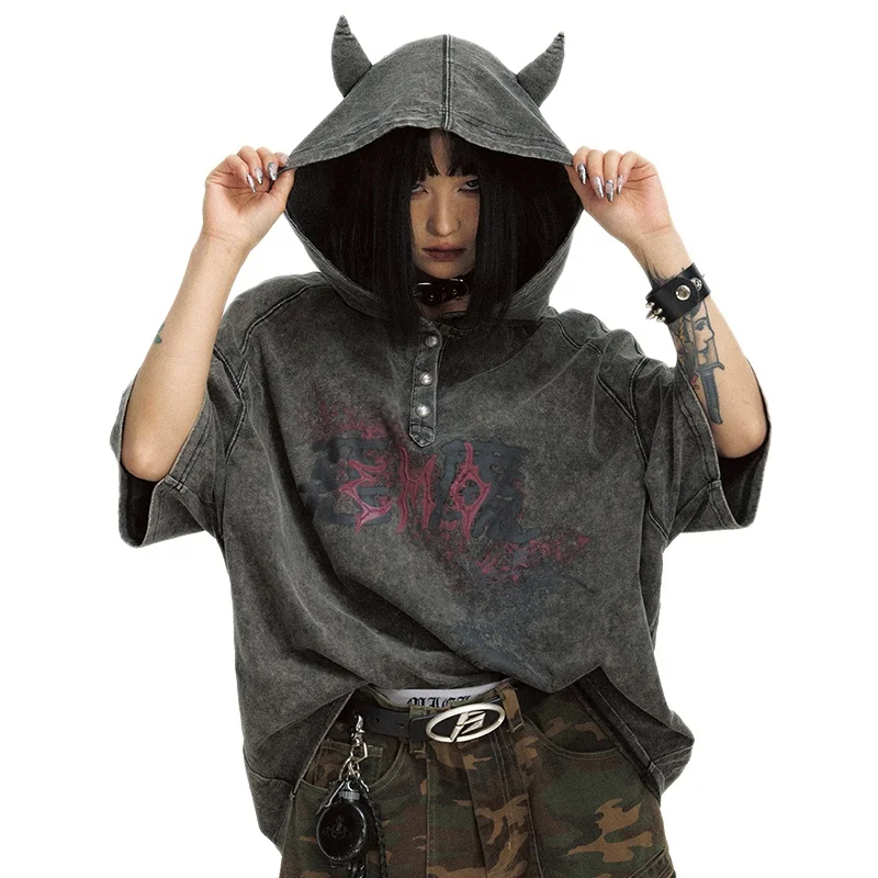 Vintage Wash Y2K Women's Hoodie Customizable Eco-friendly