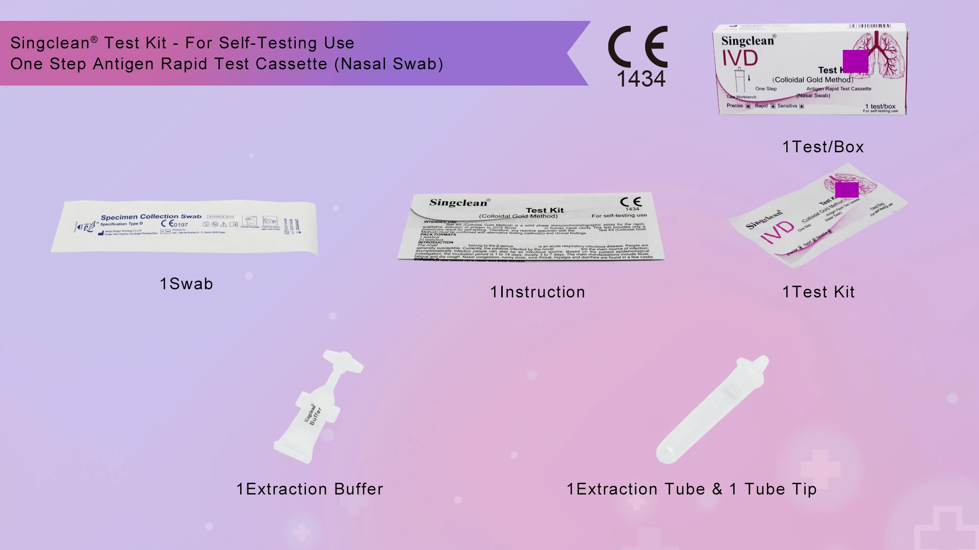 Singclean Manufacture Accurate Rapid Antigen Self Testing Nasal Swab Self Test Antigen Kit with CE