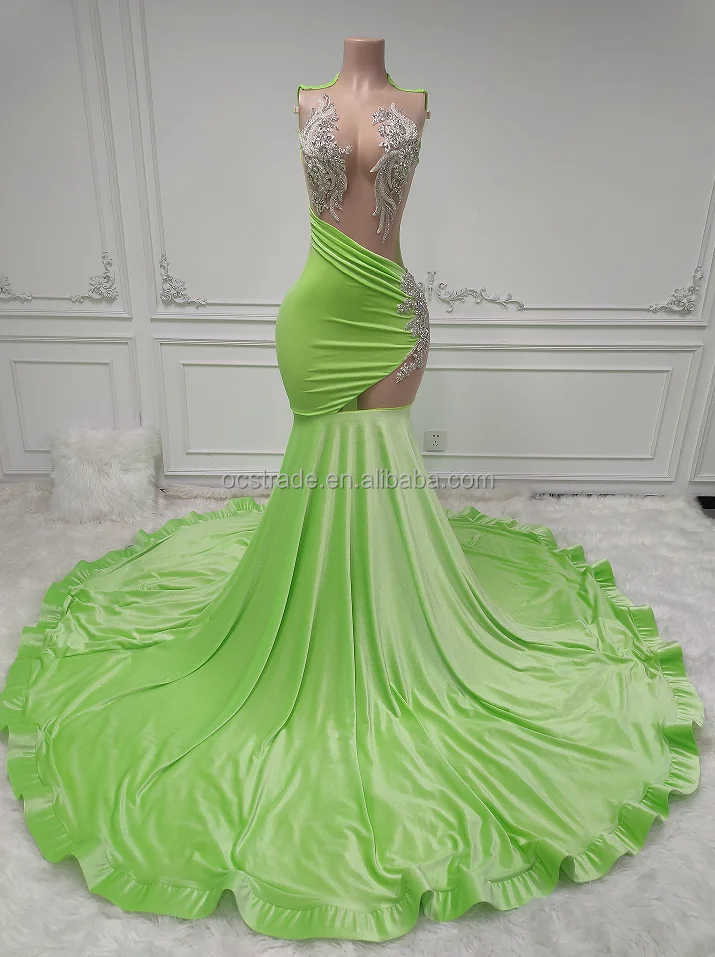 Ocstrade Sparkly Rhinestone Elegant Prom Dress Sexy Mesh Corsets Sequin