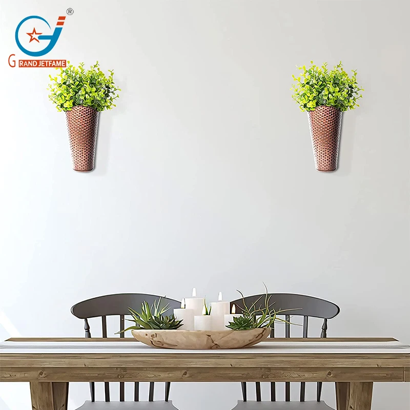 Набор из 2 металлических настенных цветочных горшков с медной поверхностью