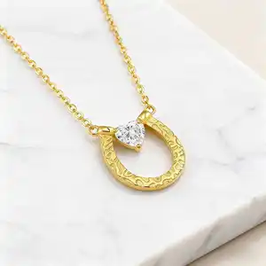 Unisex Trendy 925 Silver Gold Plated Pendant Necklace Heart-Shaped Hollow Natural Stone Geometric Pattern Wedding Engagement