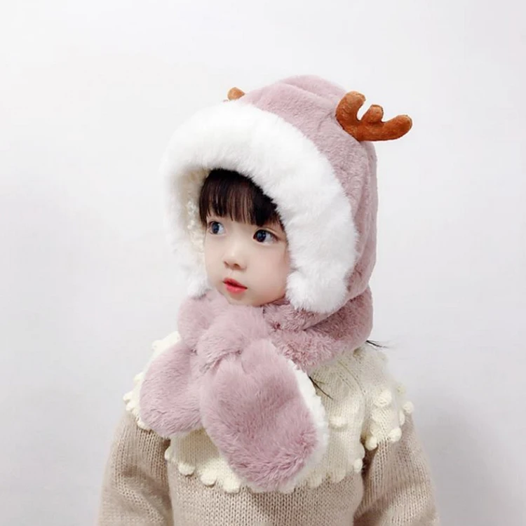 Cute Kids Winter Warm Hat and Warm Scarf Set Made by Fake Rabbit Fur