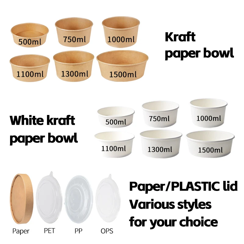 SenAng07 Soup Container Delivery Package With Take Away Salad Lid Pet pp Rectangle Takeaway Kraft Paper Bowl