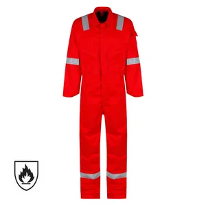 Hot Sale EN 11612 NFPA 2112 Red Industrial FR Proban Welder Welding Safety Coverall With Reflector