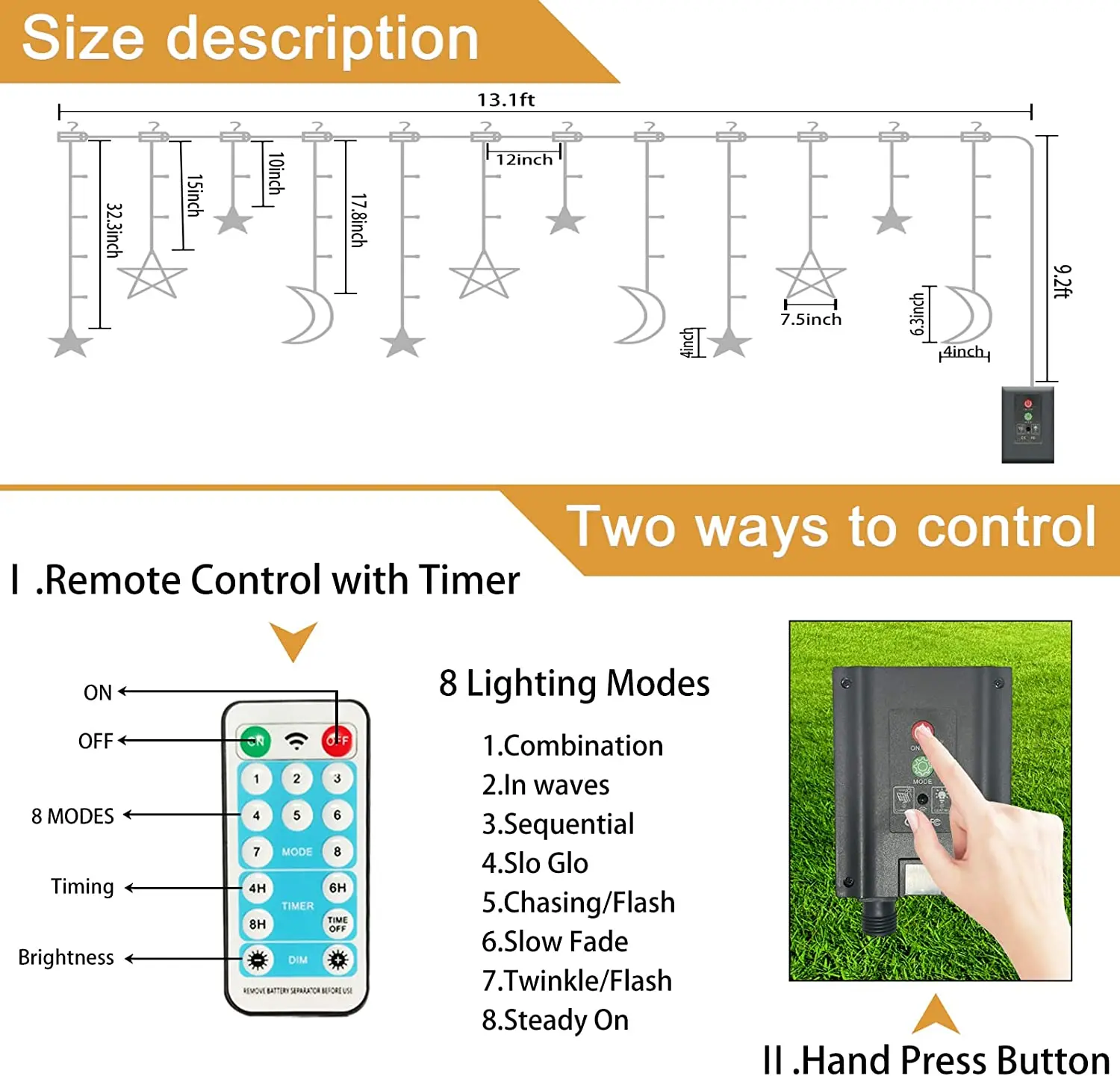 Moon Star Solar Lights Outdoor Curtain Lights 8 Mode Led Solar Lights