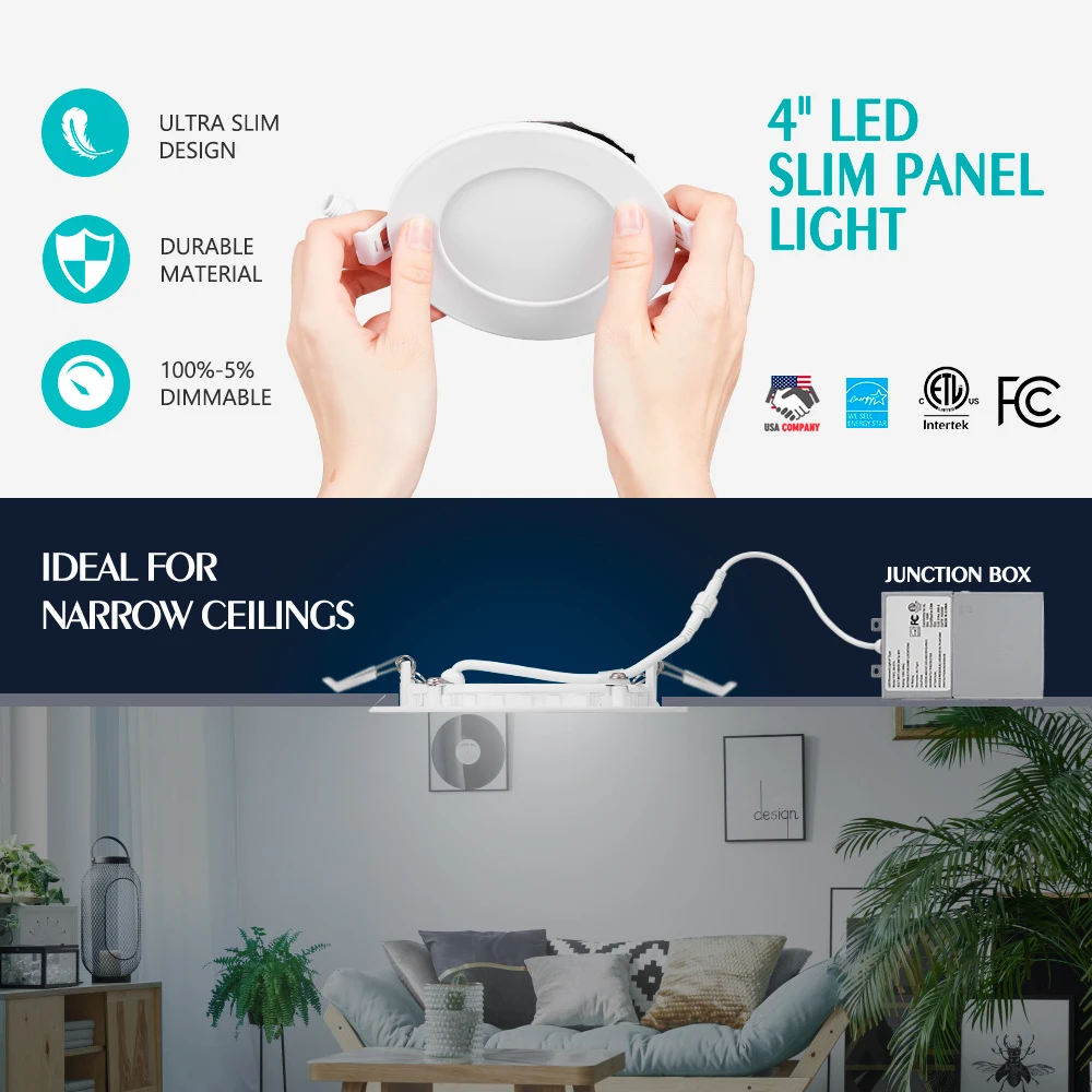 Round 4 Inch Recessed Ceiling Lights Pot Lights 9w 12w Dimmable Smd Led Panel Light