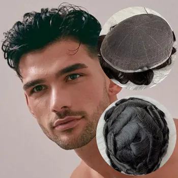 Wholesale 8x10 Inch Durable Full Swiss Lace Base Natural Hairline 100% Indian Human Hair System Replacement Toupee For MEn