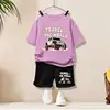 Jeep#Maglietta viola corta + pantaloncini neri
