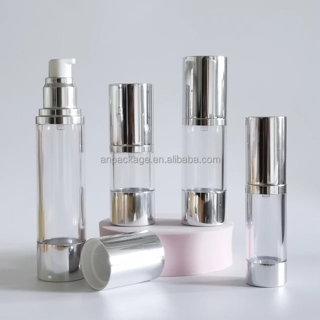 15ml Luxury Design Silver Airless Lotion Pump Bottle Alu.Base Travel-friendly Plastic Bottles for Skincare Refillable Stylish