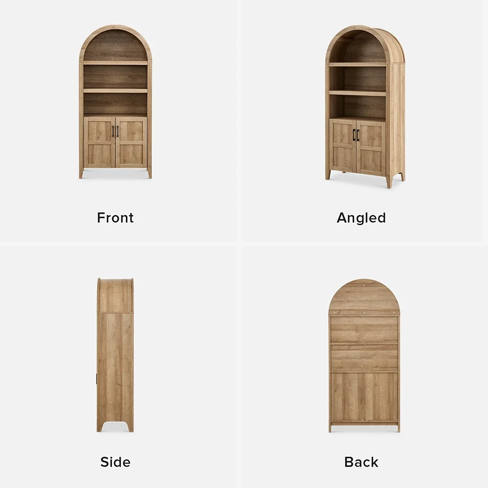 5-Tier Arched Bookcase with Doors and Shelves Living Room Furniture Bookshelf with Storage Cabinet supplier
