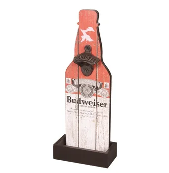 Wholesale Custom Hot stamping logo Wood Bottle Opener Coaster Wall Hanging Wooden Beer Bottle Opener