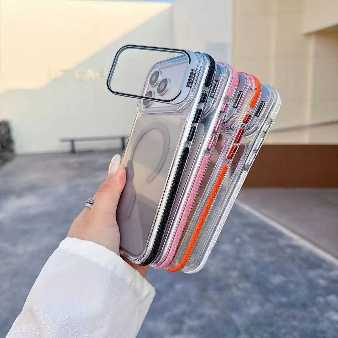 Invisible Lens Bracket Transparent Color Gradient PC TPU Shockproof Magnetic Phone Case for iPhone 17 Pro max 15 16 14 13