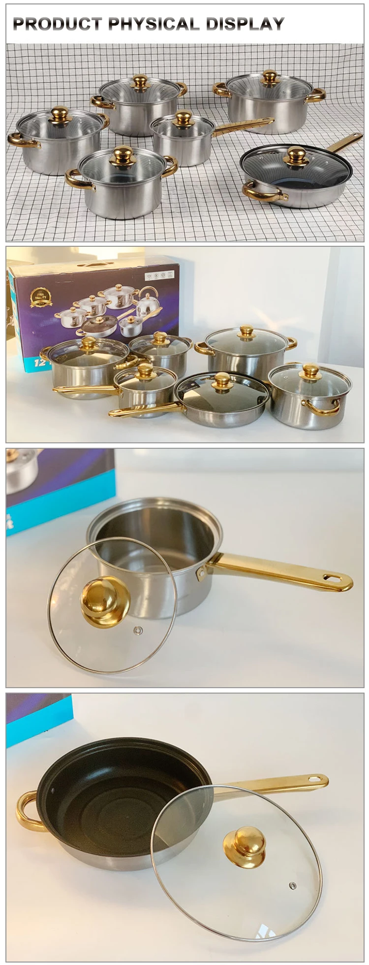 Manufacturer High Quality 12pcs Stainless Steel Gold Plated Non Stick