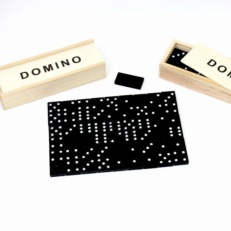 Hochwertiger, kundenspezifischer Kinder-Domino-Tisch Mini Holz-Domino-Set mit Box Klassische pädagogische Spiele Brettspiele für Kinder und Erwachsene