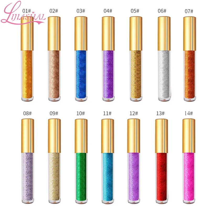 Custom logo Liquid Eyeliner Makeup Vendor 14-colors Waterproof  Glitter Eyeliner with Low MOQ