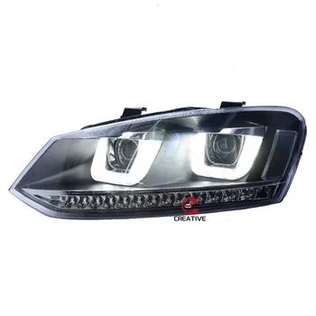 Car Styling For Polo 2011-2018 Headlight GTI Double U Design DRL LED Daytime lights Light house Sequential Turning Signa