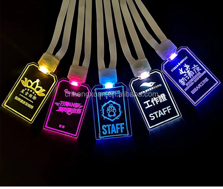 2024 Led Id Card Acrylic Light Up Flashing Neck Lanyard 15 Colors Led ...