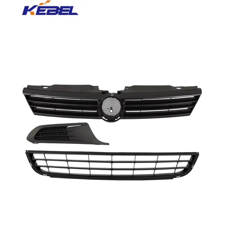 product ohggyqo 4pcs set  glossy black glossy black textured mesh style front bumper upper lower auto sensors for vw jetta 2011 2014-5