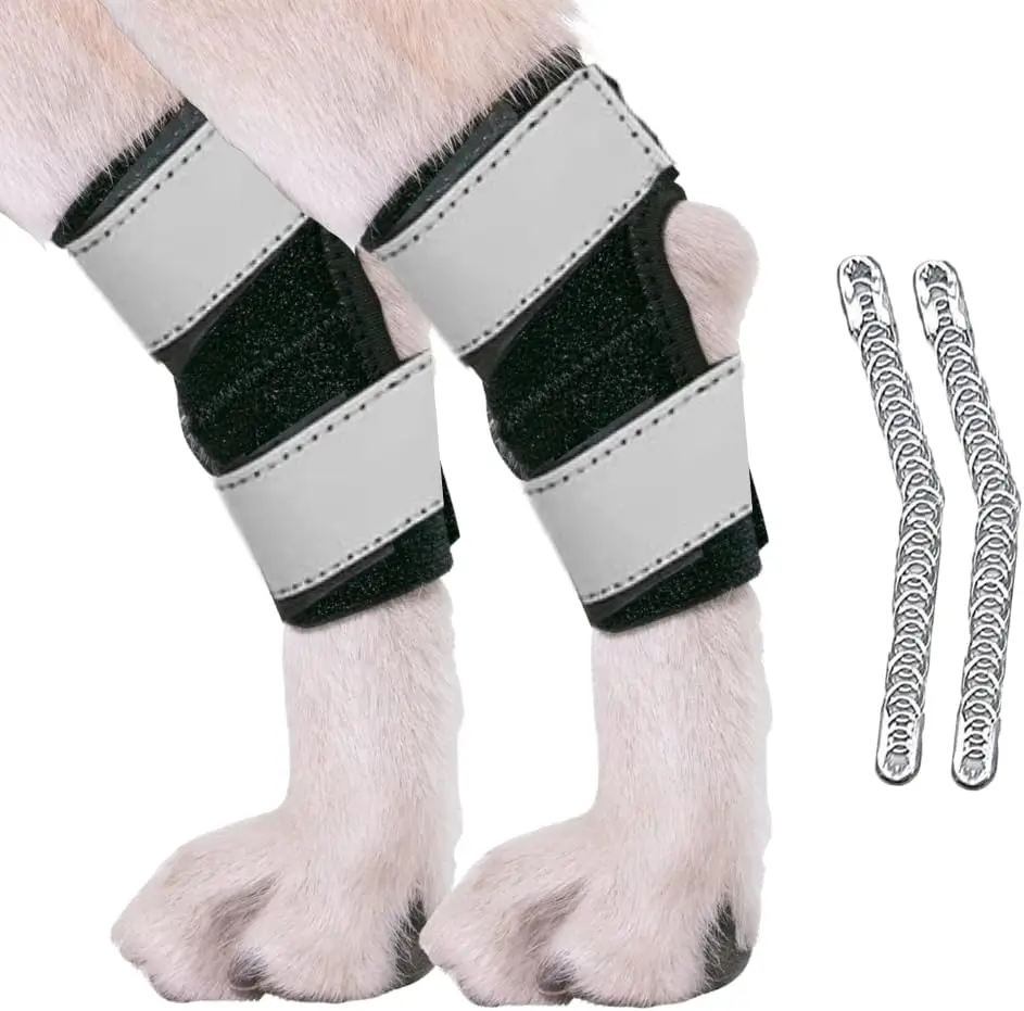 Dog Rear Brace Pair Hock Joint Brace With Metal Strings And Reflective Wraps Compression Straps Canine Back Leg Protects Wounds