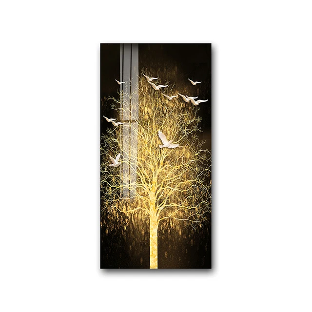 Toile Décorative Arbre De Vie Feuilles Dorées - Impression Sans Cadre 50x100 Cm - Décoration Murale Salon Chambre