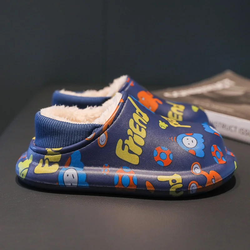 Детские зимние домашние хлопковые тапочки, новинка 2021, домашние водонепроницаемые Нескользящие теплые тапочки с бархатной подкладкой