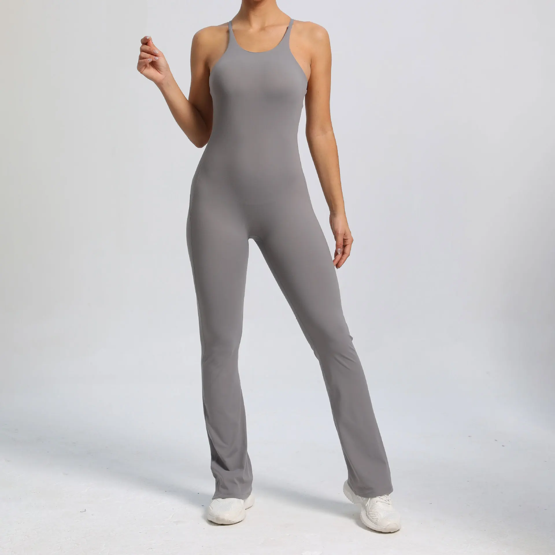 Women New High Quality Long Length Hollow Back Soft Quick Dry Scrunch Back Yoga one piece Jumpsuit Gym Fitness Sets For Adults manufacture