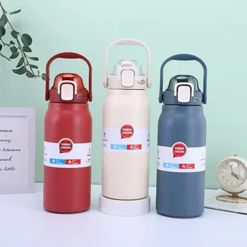 Student Outdoor Mountaineering Big Capacity Double Wall Thermal Stainless Steel Portable Straw Vacuum Flask Water Bottle