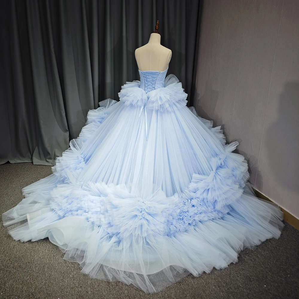 Sky Blue Quinceanera Ball Gown Dress - Off the Shoulder, Beaded Tulle,  Fluffy Sweet 16 Prom Gown, Maxi Length, Elegant Design
