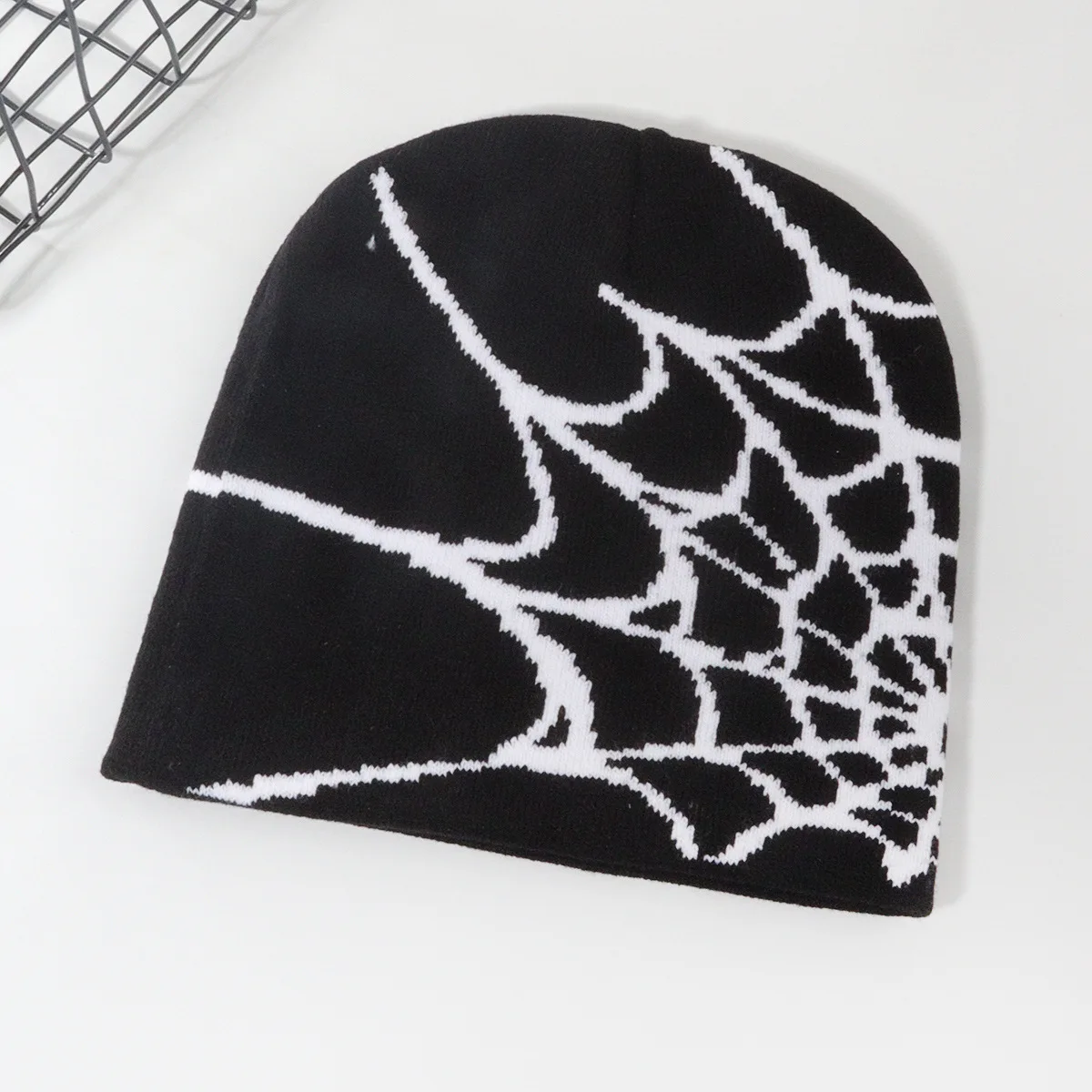 Custom Logo Jacquard Spider Web Beanie Winter Hats for Men
